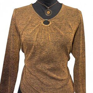 Ruby Rd. gold & brown striped long sleeve top with a cute cutout detail